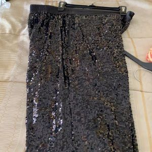 Full length wide leg black sequence pants .